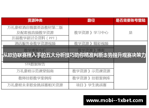 从欧协联赛程入手的五大分析技巧助你精准判断走势提升观赛决策力